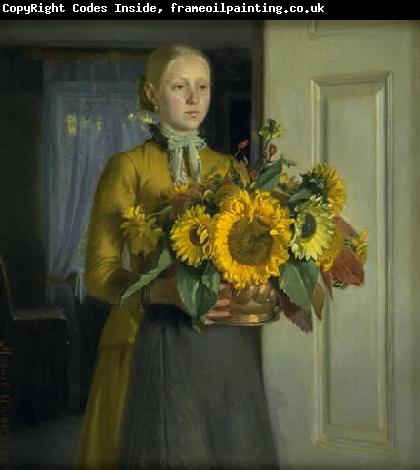 Michael Ancher A Girl with Sunflowers